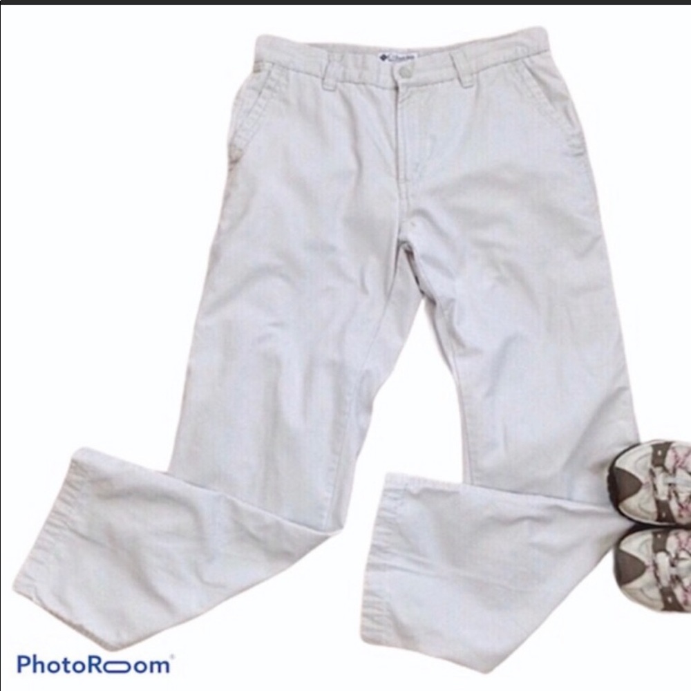Columbia size 10S pocketed front zip with snap closure tan pants